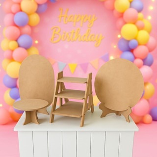 Kit mini paineis com escada e boleira mini table em mdf 4 peças