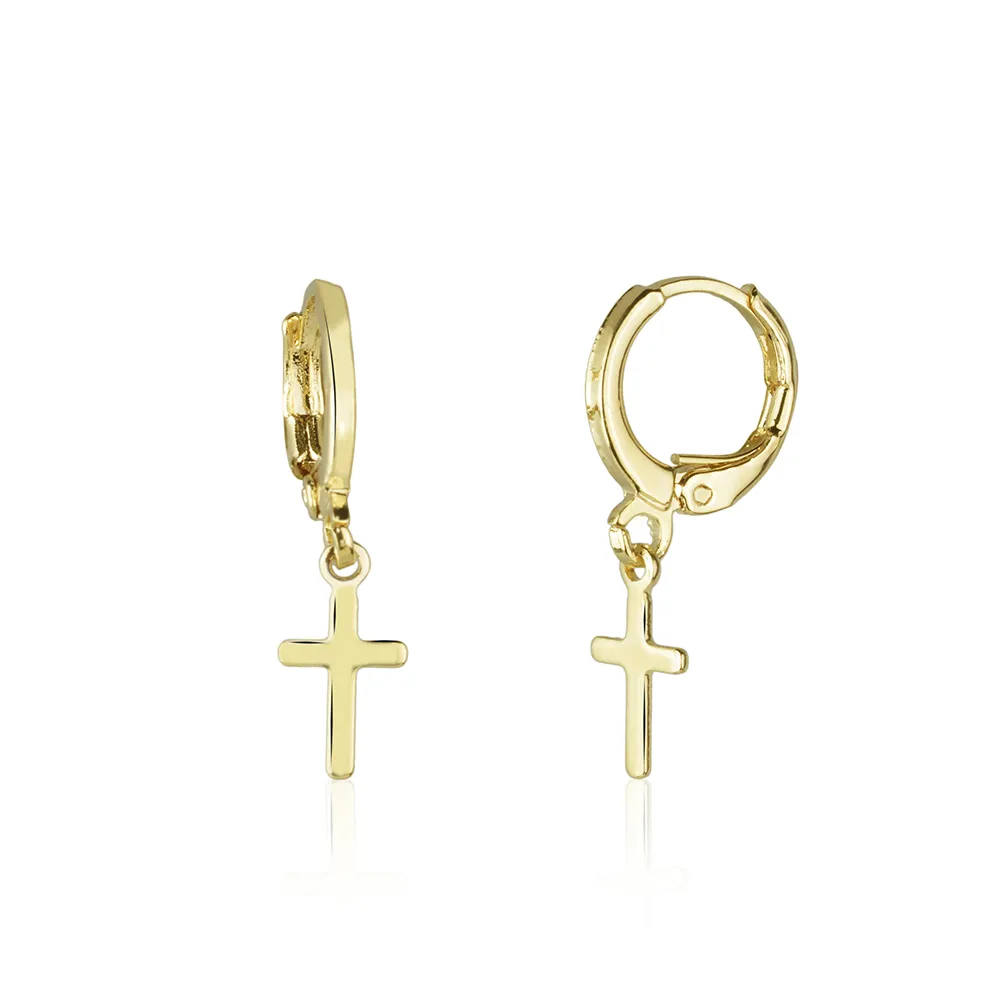 Brinco Argola Crucifixo Pingente Cruz Banhado a Ouro 18k