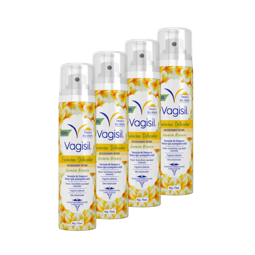 Kit 4x Vagisil Desodorante Íntimo Essências Delicadas Jasmim Branco 75ml em Oferta na Shopee
