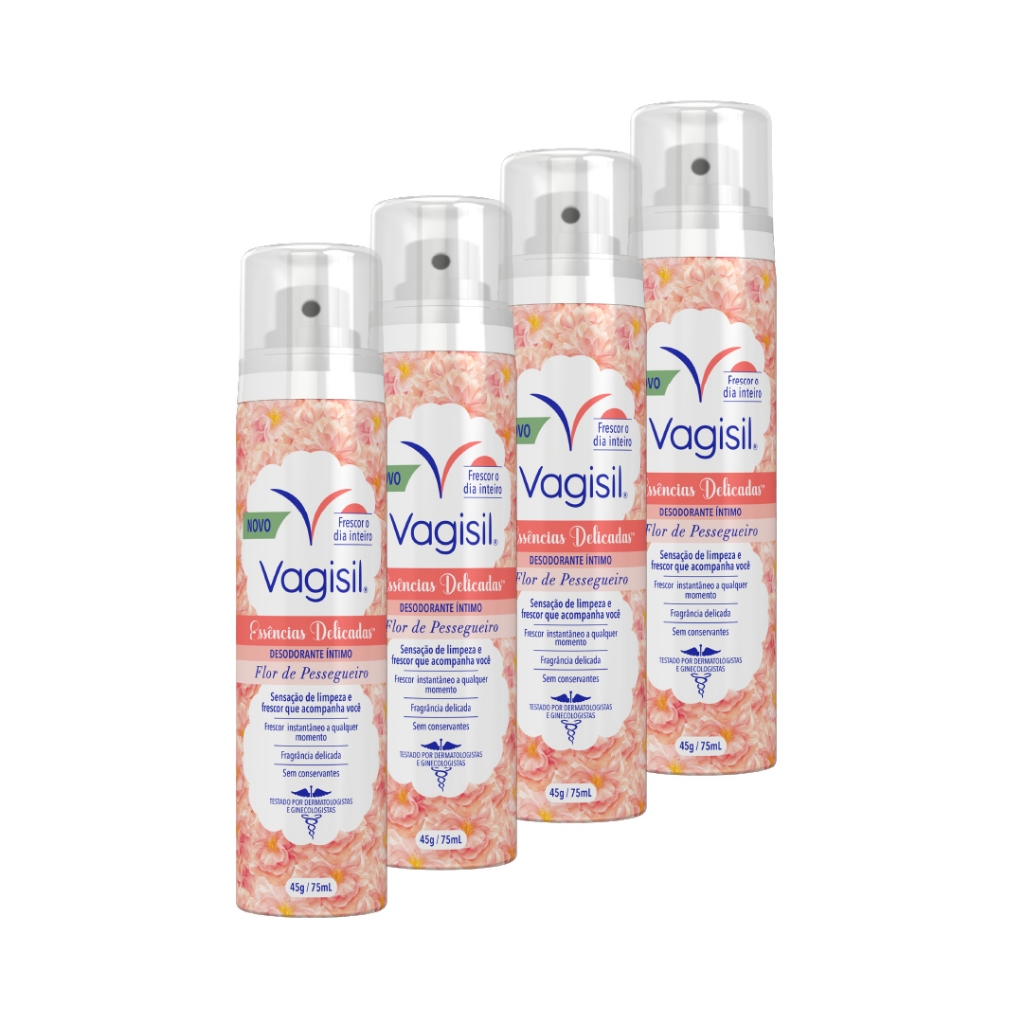 Kit 4x Vagisil Desodorante Íntimo Essências Delicadas Flor de Pessegueiro 75ml