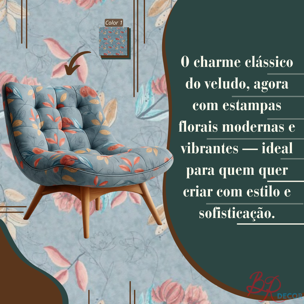 Tecido Suede Veludo Estampado Century - Tapecaria e Artesanato - Venda Por Metro