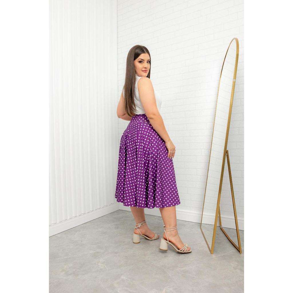 SAIA MIDI GODÊ POÁ EM ROXA  LINDAS MODA ANOS 60/70/80 - MODA EVANGÉLICA CRISTÃ GODE