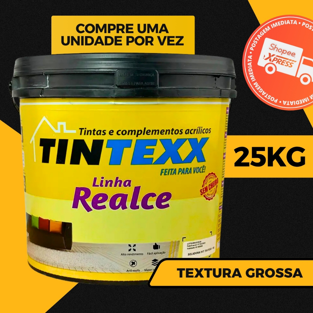 Textura grossa Tintexx 25kg Interno & externo Revestimento parede Acabamento Texturizado Rústica em Oferta na Shopee