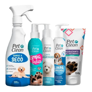 Kit Higiene Pet Clean: Limpa Patas + Lágrimas + Orelhas + Banho a Seco + Hidratante Patinhas em Oferta na Shopee