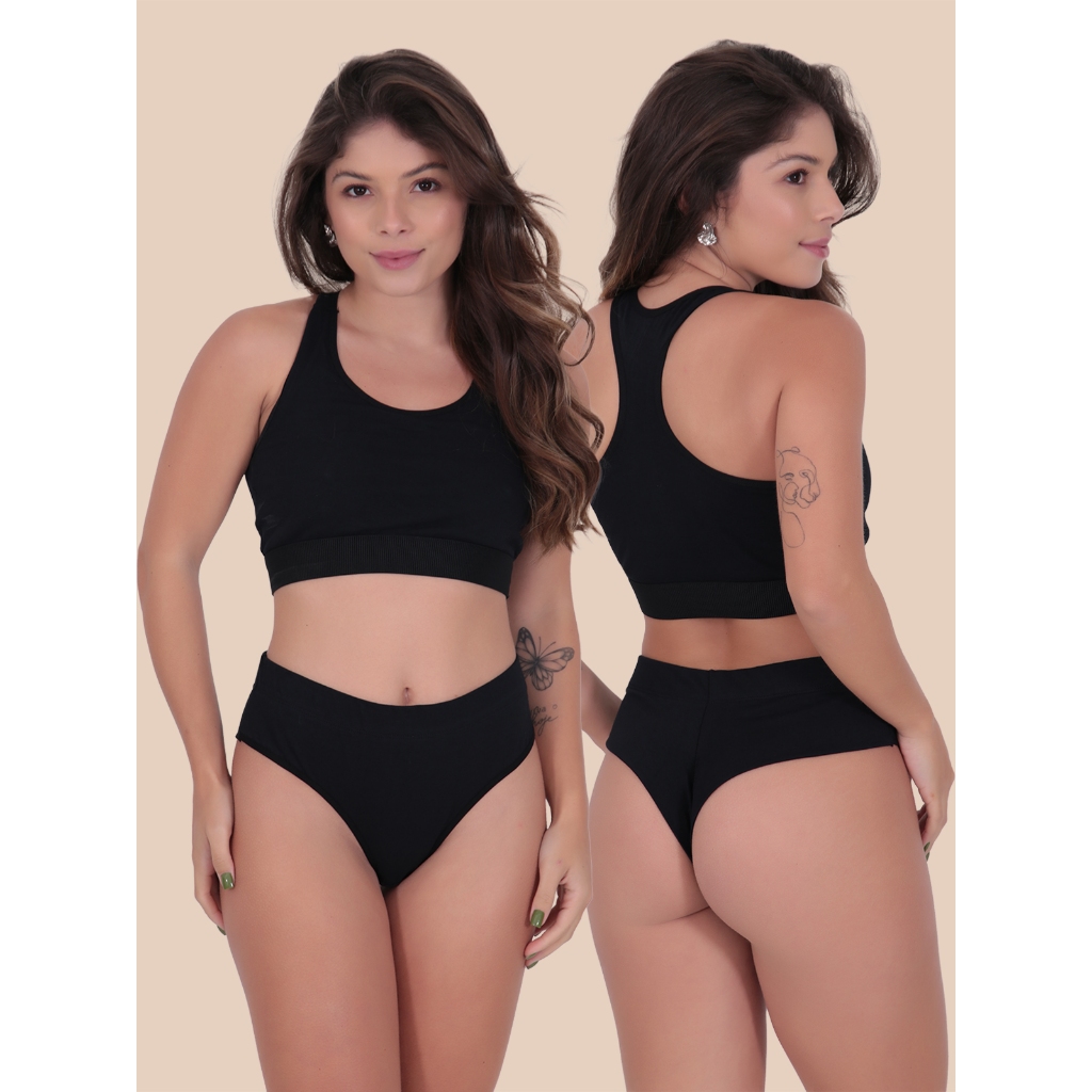 Kit 3 Tangas Calcinhas Fio Duplo Cintura Alta Algodão  Lingerie em Oferta na Shopee