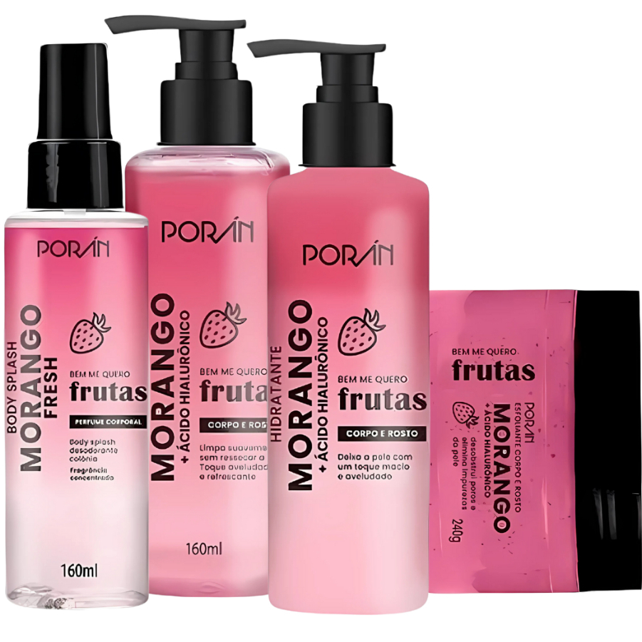 Kit Corporal Morango, Pitaya e melancia - Hidratante Esfoliante Sabonete Bodyplash - 4 Produtos
