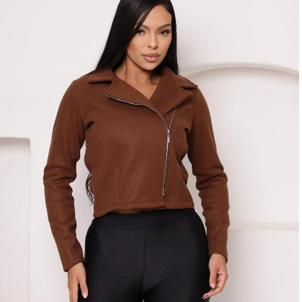 Jaqueta Feminina Suede Com Ziper Jaqueta Curta Manga Longa Inverno em Oferta na Shopee