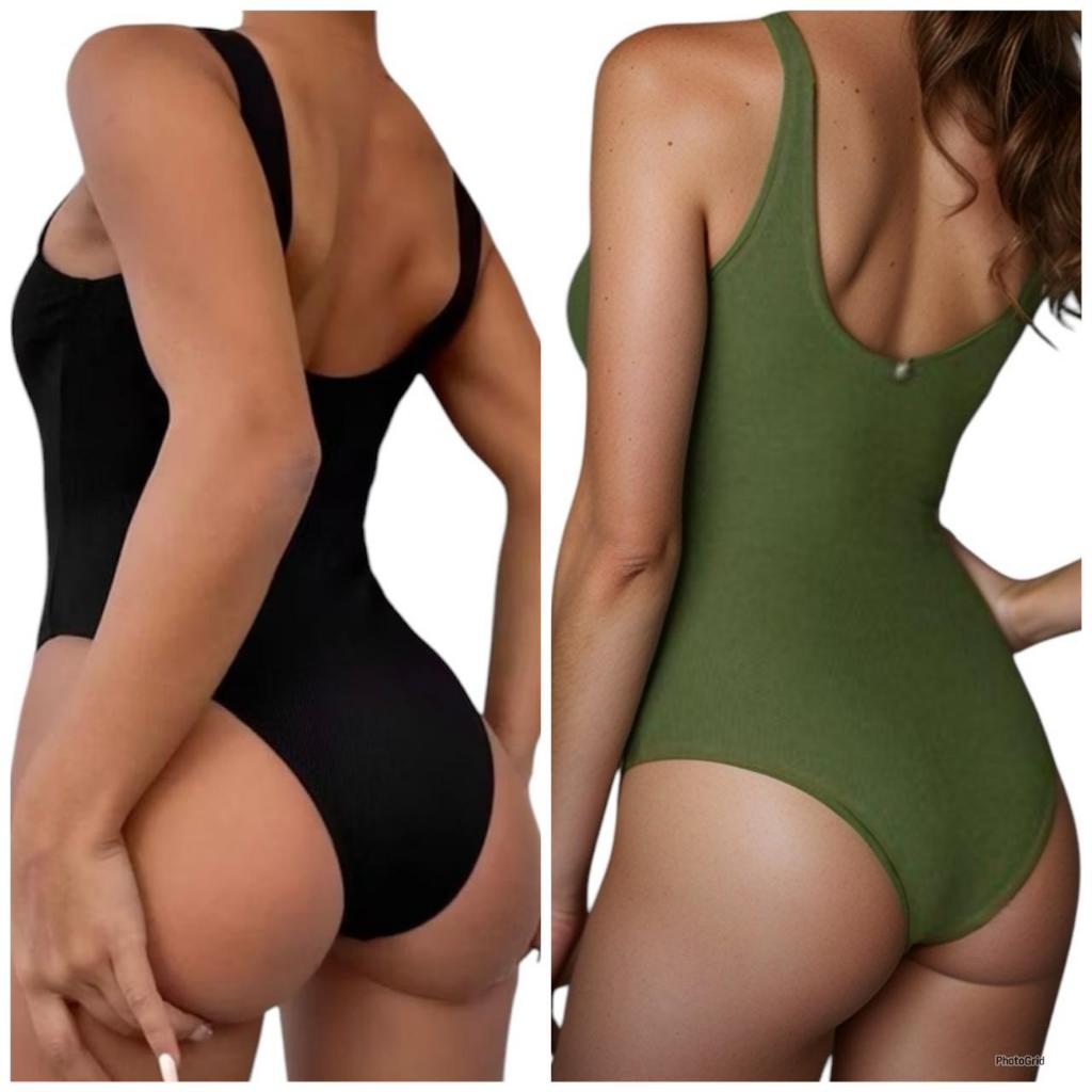 Maio em Suplex Feminino com Decote em U e Costas Nuas: Preto e Verde