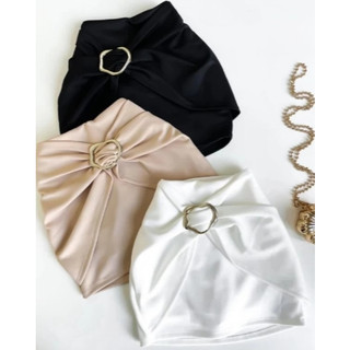 Short Saia Feminino Com Fivela Orgânica Neoprene Tendencia Short saia com Pinsa Dourada na frente Short saia franja