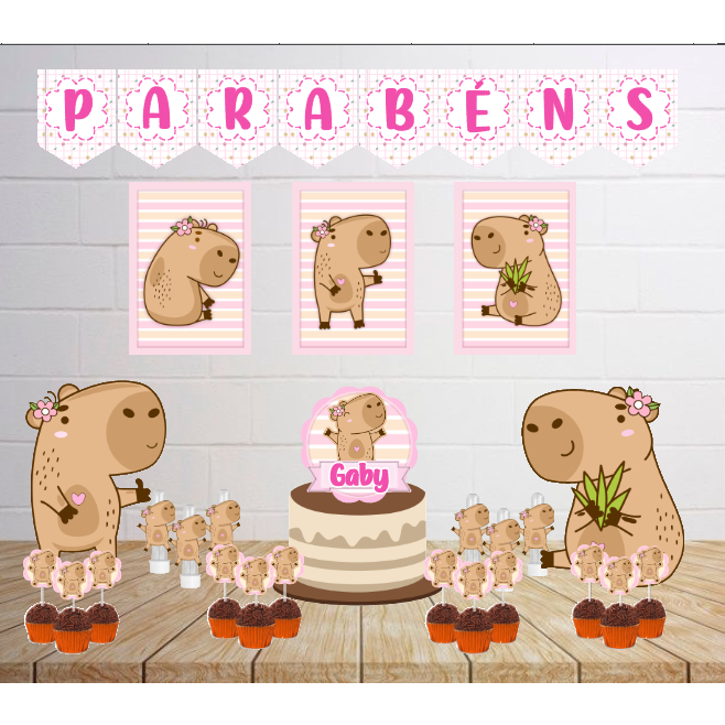 Kit Personalizado Festa Infantil CAPIVARA Decoração Aniversário Mesversário Só Um Bolinho Lembrancinhas