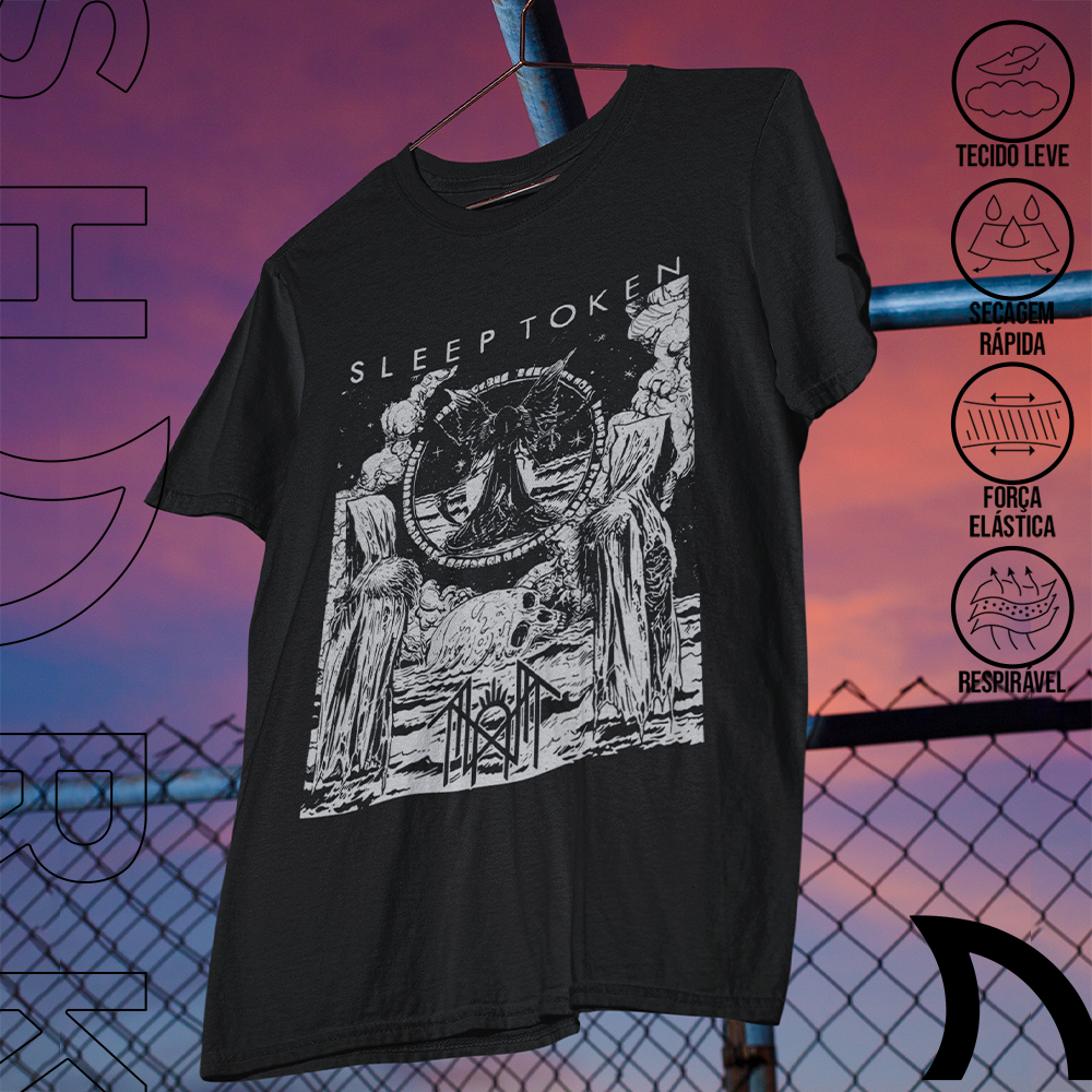 Camiseta Basica e OVERSIZED Sleep Token Eyes Take Me Banda Album Rock n Roll Unissex