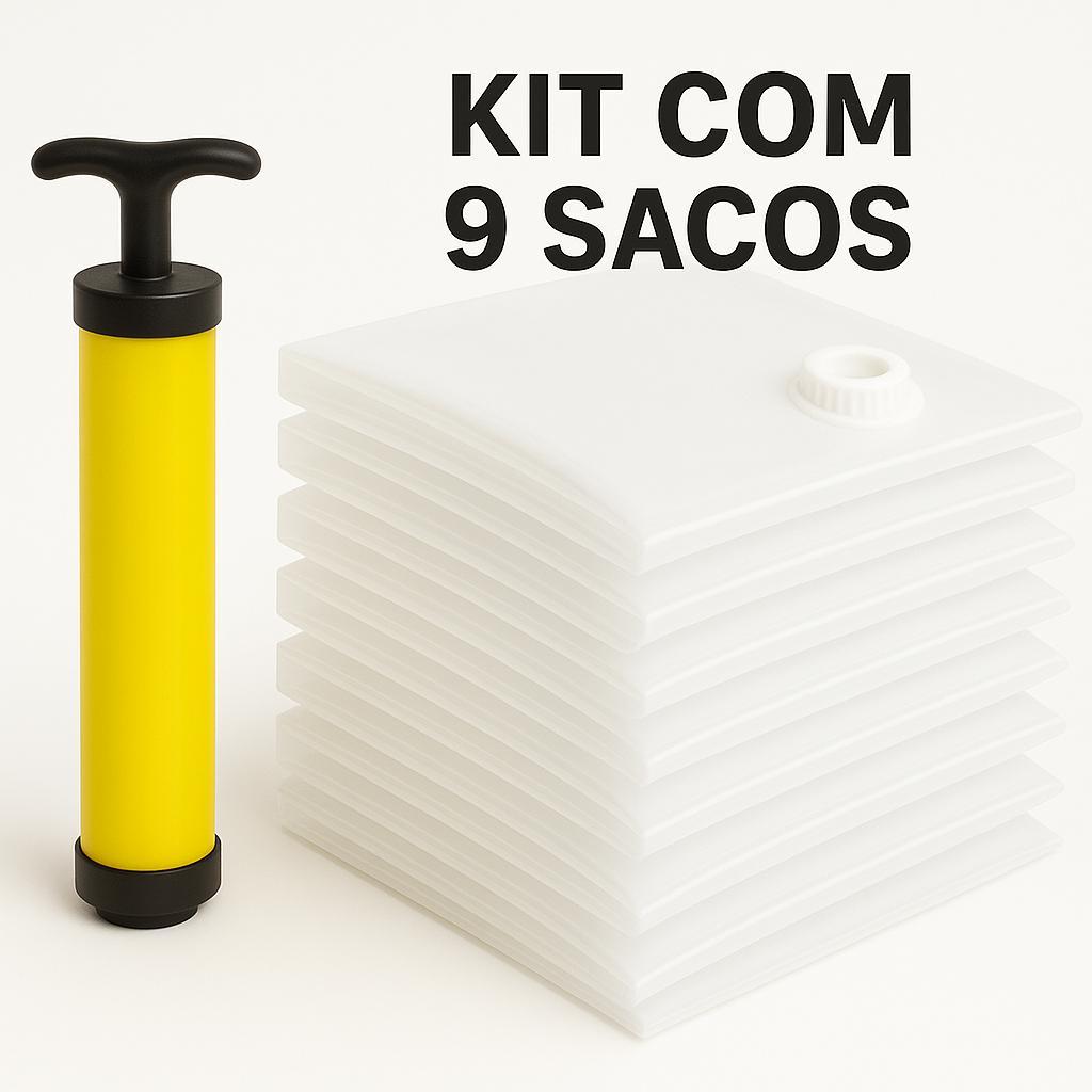 Kit Com 9 Sacos À Vácuo De Viagem Roupas Reutilizável 60x80 Acompanha Bomba