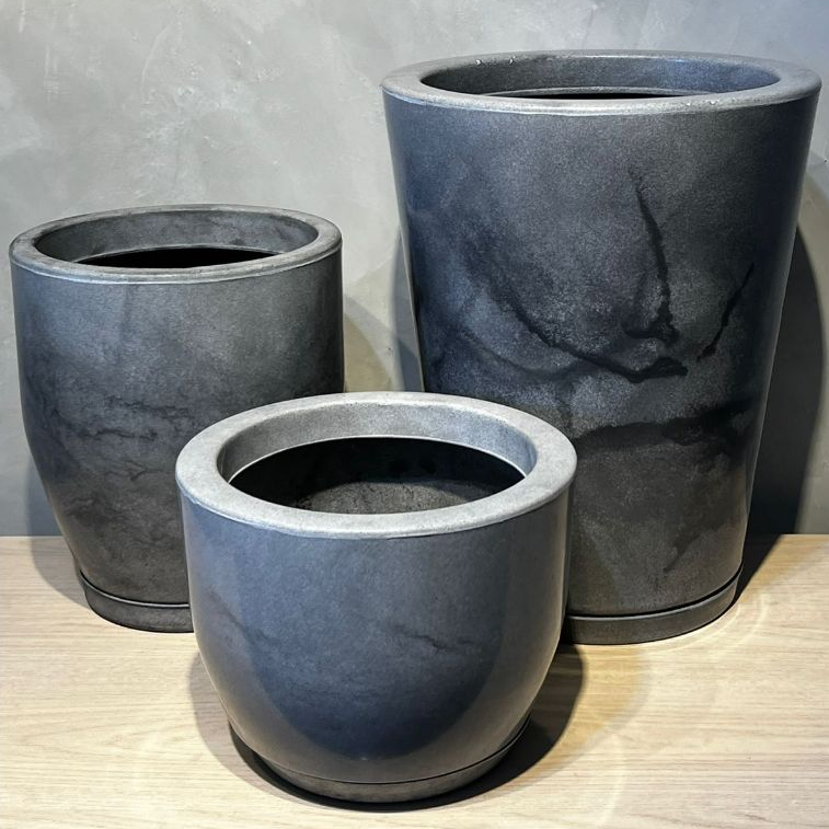 Kit 3 Vasos Marmorizados Decorativos Planta de Luxo ou Flor Polietileno Coluna polida N1 N2 + Bojo N1 Com Pratos em Oferta na Shopee