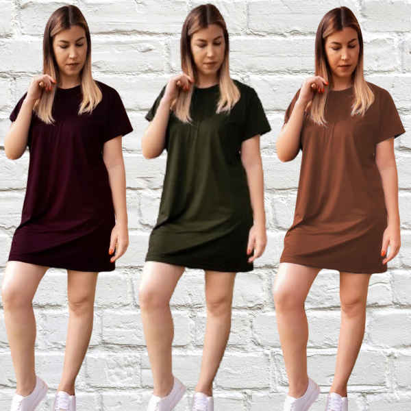 Kit 3 Vestidos Camiseta Feminino Blusão Plus Size Casual Despojado Confortável em Oferta na Shopee