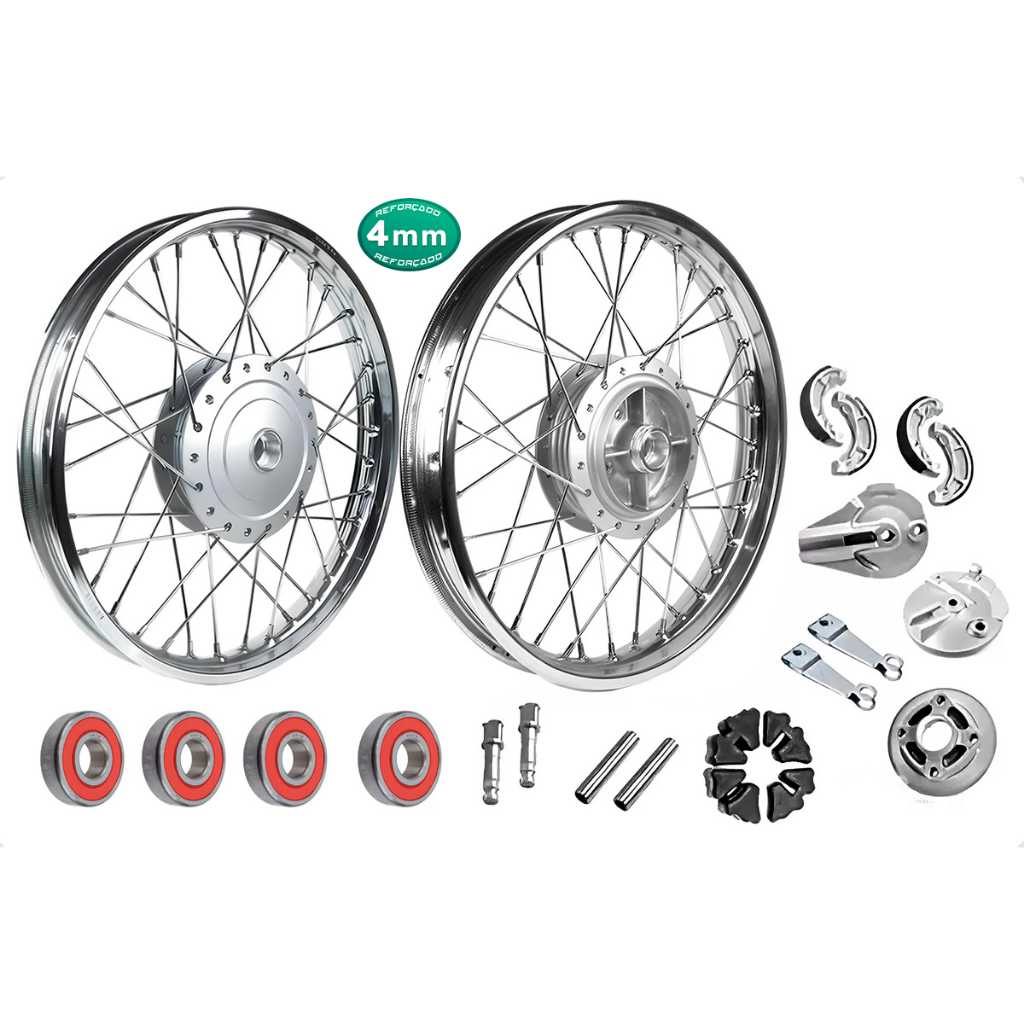 Par Aro Roda Completa Raio 4mm Titan Fan 150 Espelhos Lonas Rolamentos Braços Eixos Flange Bucha