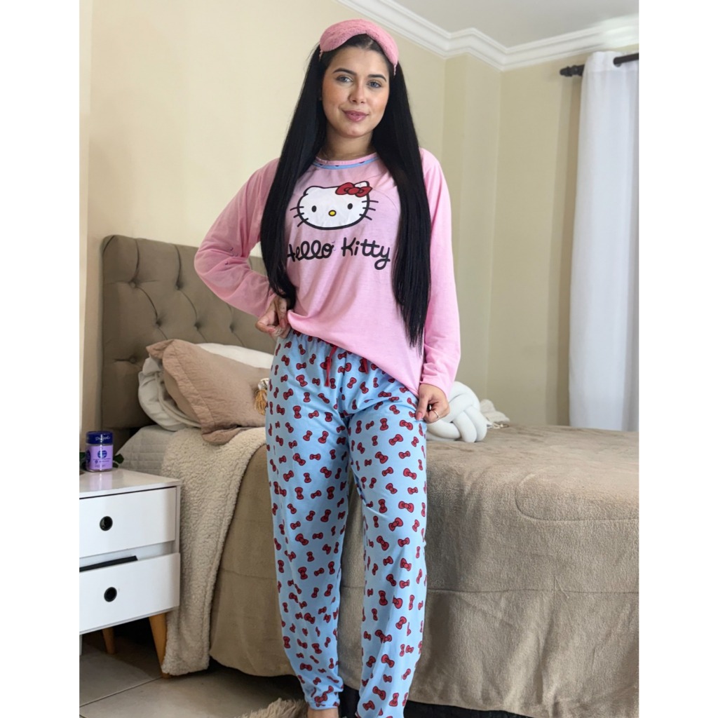 Pijama adulto malha com calça e blusa manga comprida de inverno