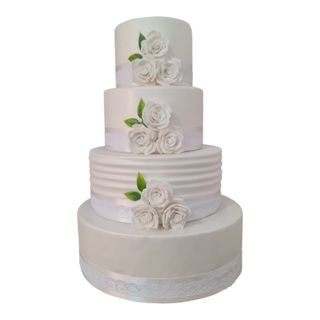 Bolo fake Branco com fitas brancas em Oferta na Shopee