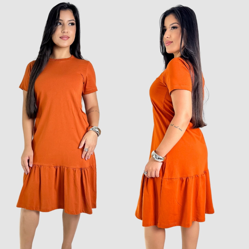 Vestido Feminino Babado Midi Camisão Algodão Premium em Oferta na Shopee