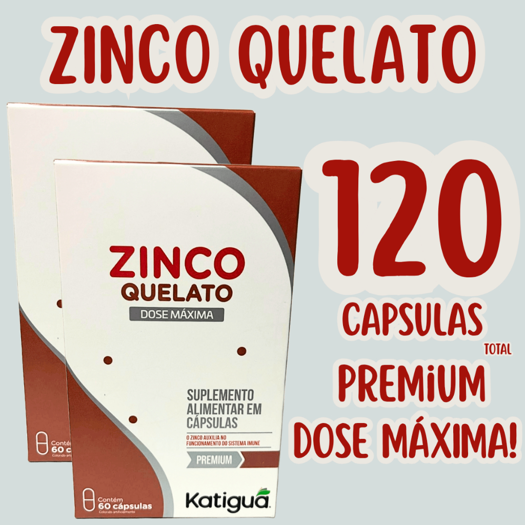 Zinco Quelato Dose Máxima– Katiguá  60caps cada frasco Alta absorção|Zero glúten|Dose diária prática
