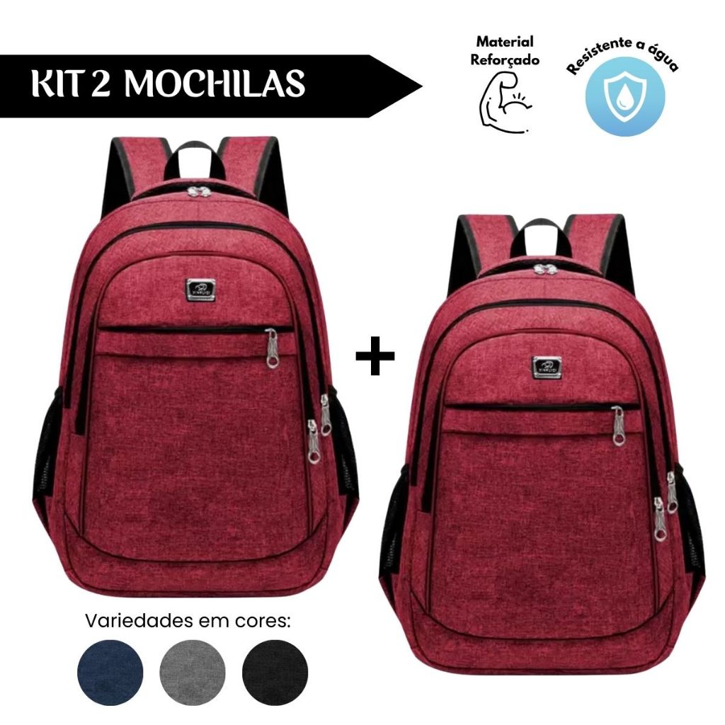 Kit 2 Mochilas Reforçada Multifuncional Compartimento Para Notebook Resistente Unissex