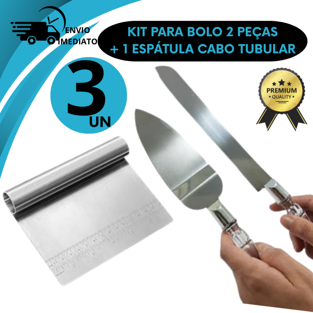 Kit Espátula e Faca para Bolo  Espátula Reta Cabo Tubular  Confeitaria Doméstico Profissional