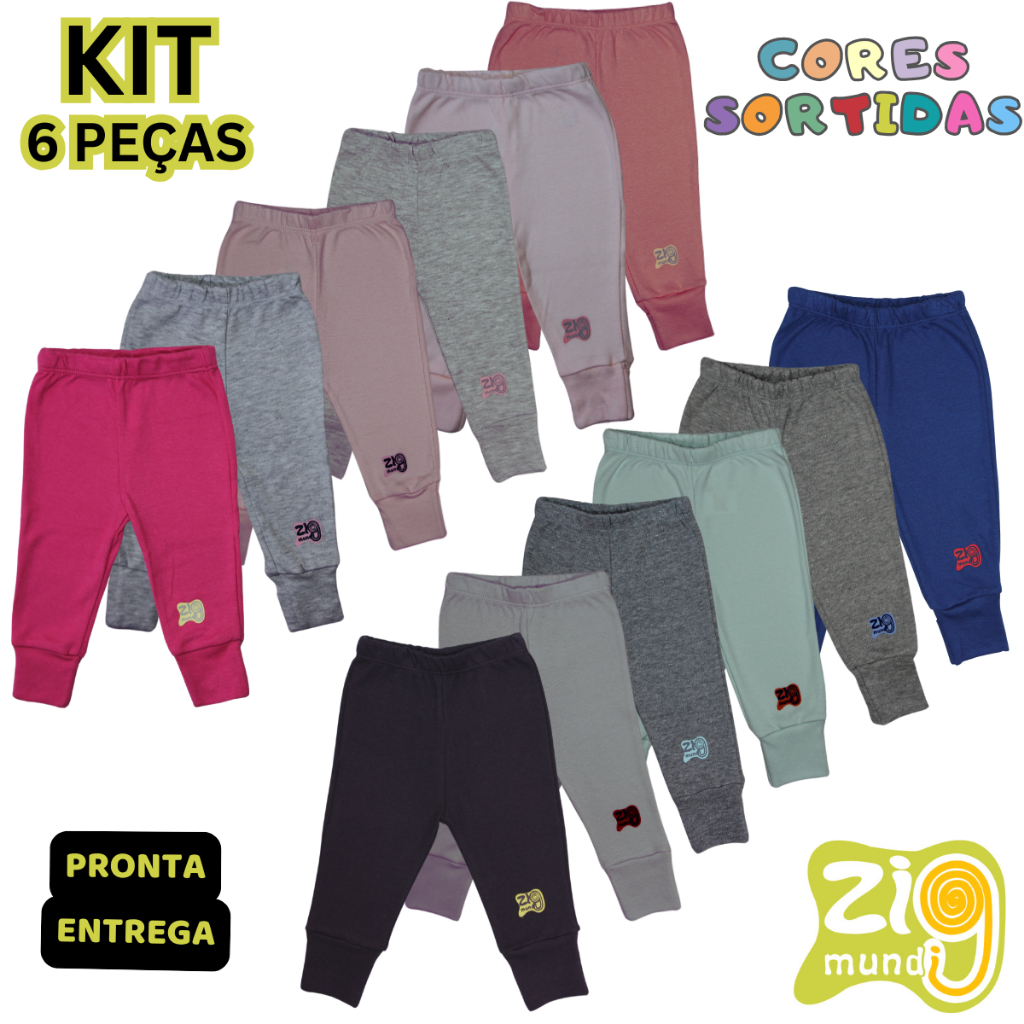 Calça Bebê Culote Pé Reversível Kit 6 Peças Zig Mundi Fabricado pela Bicho Molhado em Oferta na Shopee
