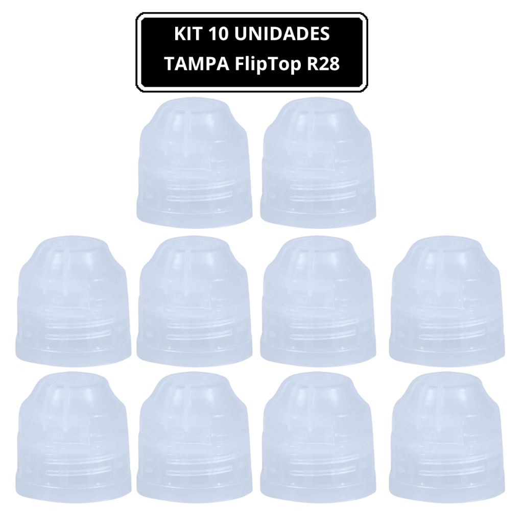 KIT 10 UNIDADES - TAMPA FLIP TOP TRANSPARENTE - MODELO 2 - ROSCA 28/410 - em Oferta na Shopee