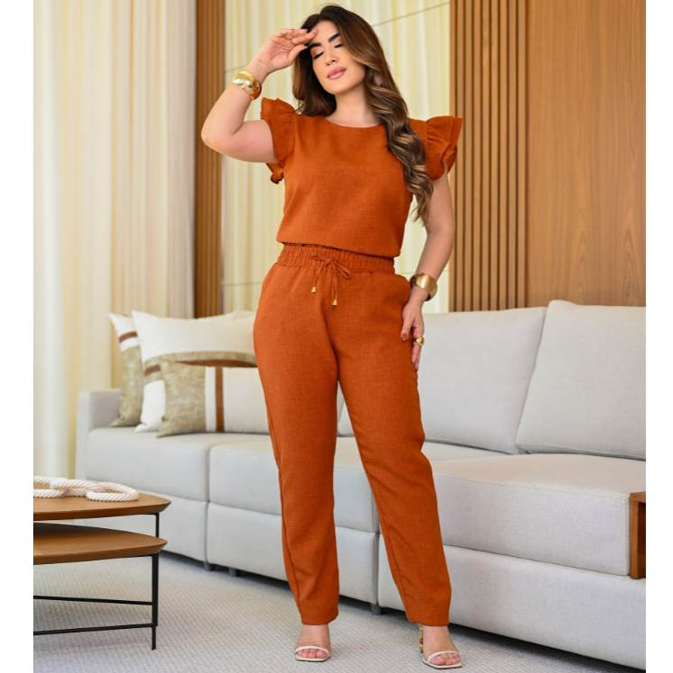 Conjunto Scrub Jaleco Uniforme Feminino Casual Sofisticado Blusa Calça Linho Com Bababado Na Manga Diversas Cores 2025 em Oferta na Shopee