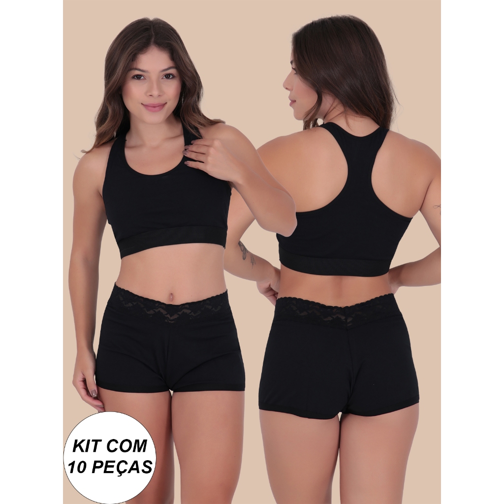 Kit 10 Short Calcinha Algodão Copacabana Lingerie Box Feminina