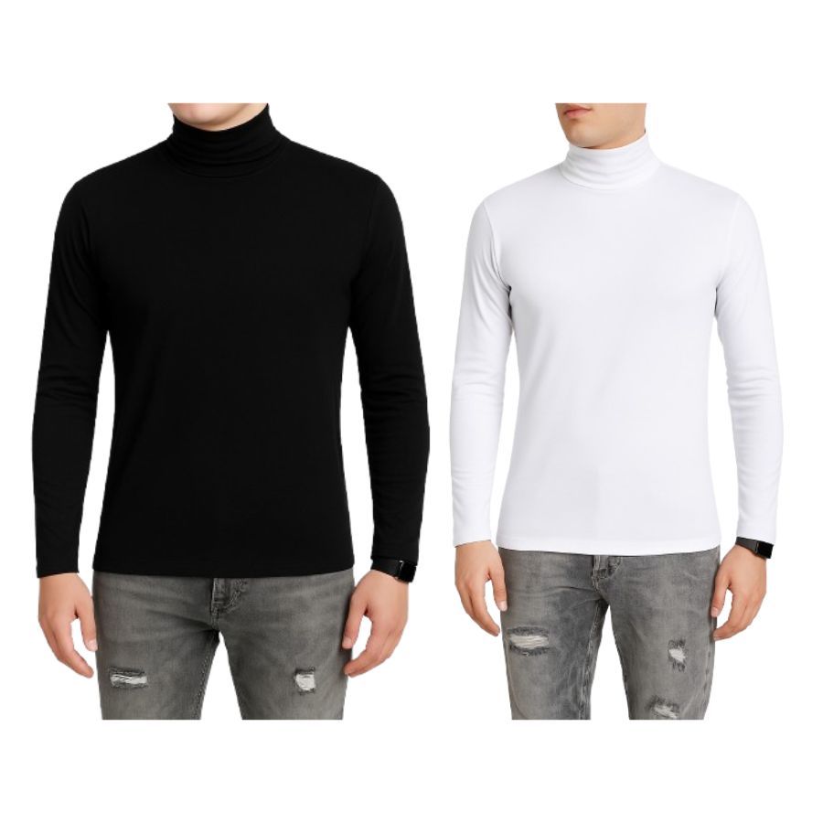 Kit 2 Blusa Masculina Slim Gola Preta/Branca Alta Manga Longa | Estilo Versatilidade Outono/Inverno