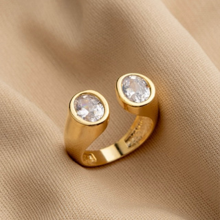 Anel 2 Zircônias Regulável Feminino Ouro 18k Ou Prata 925 em Oferta na Shopee