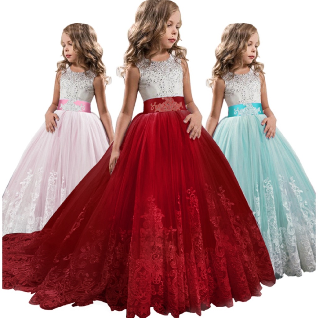 Vestido Longo Debutante Infantil Juvenil Festa Daminha Formatura Calda Renda Branco Menina 4/16 Anos