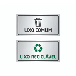 Kit Placas em Alumínio Lixo Comum E Reciclável ou Lixo Orgânico e Reciclável 16x8cm
