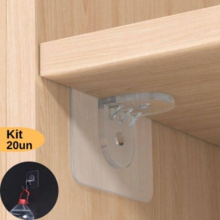 Kit até 20 Suporte Reforçado Adesivo Mão Francesa Cantoneira Prateleira Transparente Sem Furos em Oferta na Shopee
