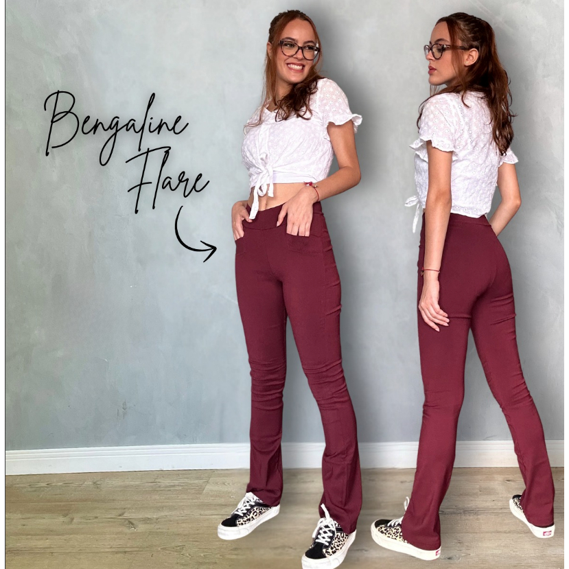 Calça Feminina Sarja Bengaline Flare Feminina em Oferta na Shopee