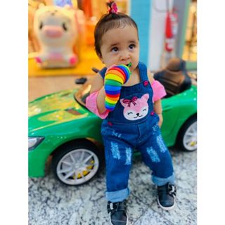 Jardineira Macacão calça longa Jeans Infantil Menina em Oferta na Shopee