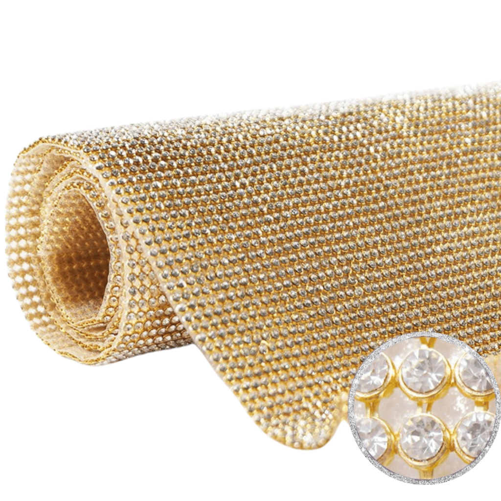 Kit Cabedal Coração Pedraria Brilho Fio Seda Cetim Manta De Strass Dourada