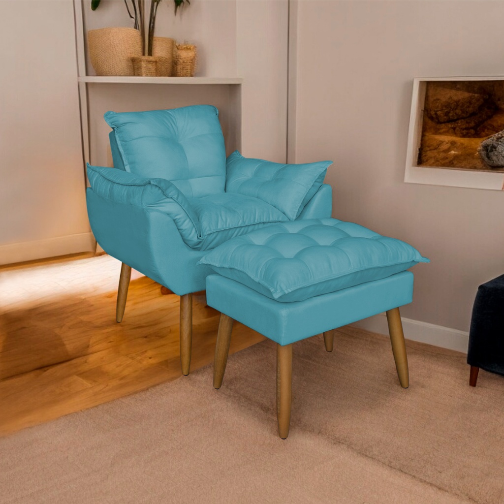 Kit Amamentação Poltrona e Puff Opalas Suede Pé Palito em Oferta na Shopee