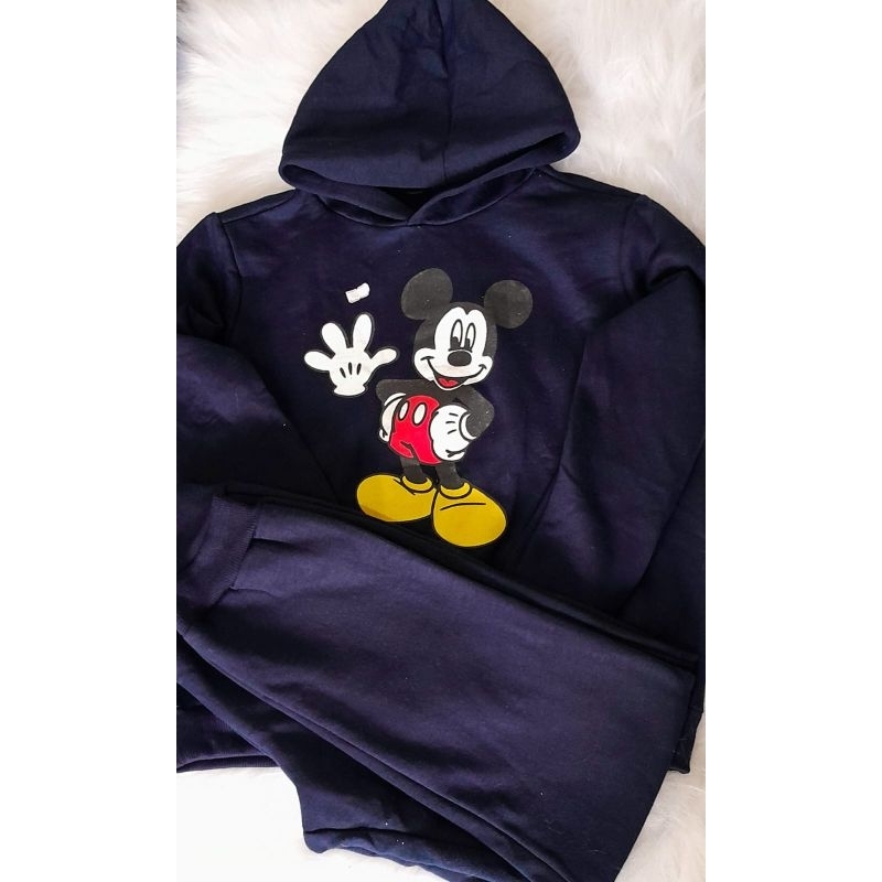 Conjunto Moletom infantil com capuz masculino Mickey roupas de inverno estilosa confortavel