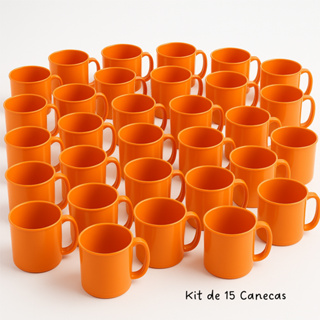 Kit 15 Canecas (Copo com Alça)  Plásticas 450ml Reutilizáveis | Escolar Coloridas, Resistentes em Oferta na Shopee