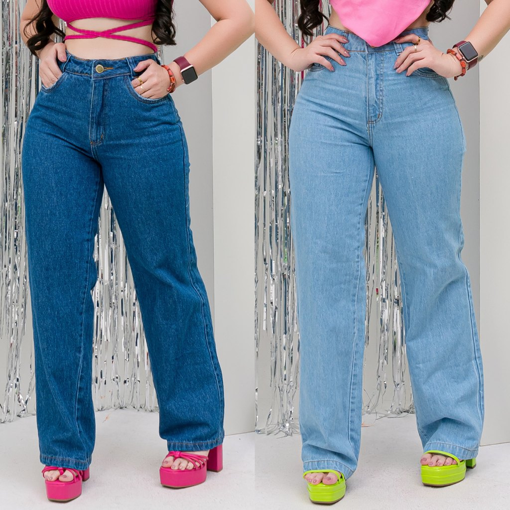 Calça Jeans Feminina Wide Leg Pantalona E Pantacourt Gringa Destroyed Tendêcia