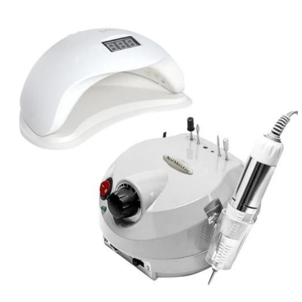 Kit Unhas Cabine Sun 5 Led 48w + Motor Porquinho Lixa Lixadeira Unhas Elétrica