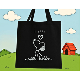 Ecobag Black 100% Algodão Grande Reutilizável Black SNOOPY LOVE em Oferta na Shopee
