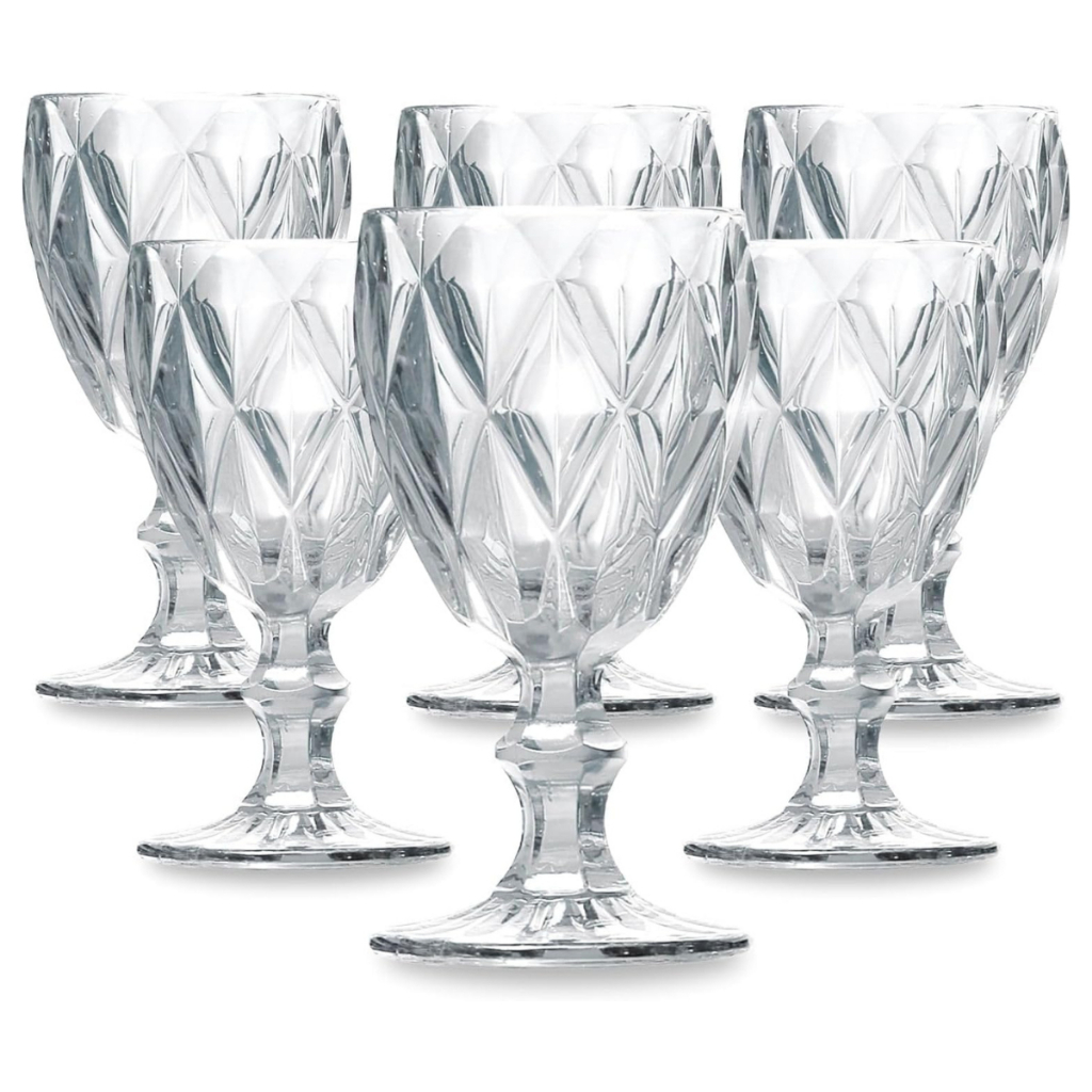 Jogo de Taças de Vidro Luxo Diamond Bico de Jaca Vinho Suco Água 340 Ml em Oferta na Shopee