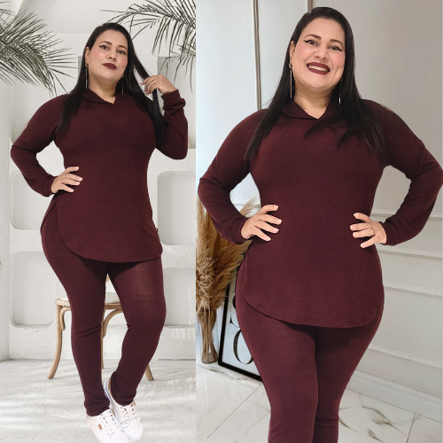 conjunto com capuz feminino moda inverno casual moletom de Lanzinha GG