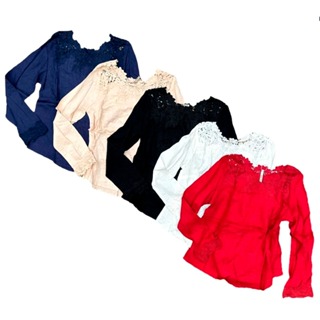 Blusa manga longa renda elegante cores em Oferta na Shopee