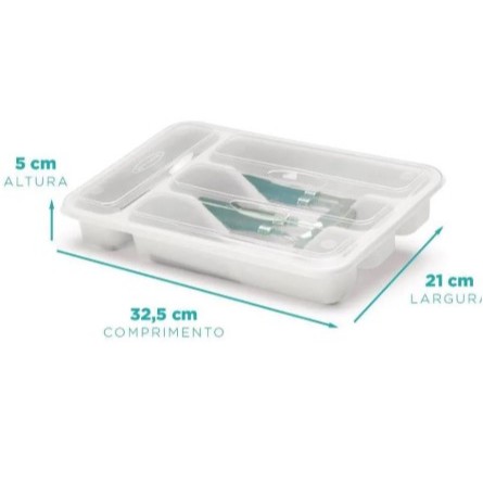 OFERTA Porta Talher Gaveta Paris Com Tampa 4 Compartimento - Branco DIM.:21 x 32,5 x 5 cm Nitron em Oferta na Shopee