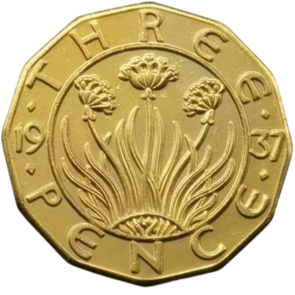 Moeda do Reino Unido - 3 Pence - Rei Eduardo VIII - cópia banhada à ouro
