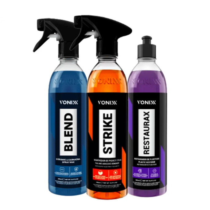 Kit Cera Automotiva Revitalizador de Plásticos Removedor de Cola/Piche Vonixx Blend Strike Restaurax