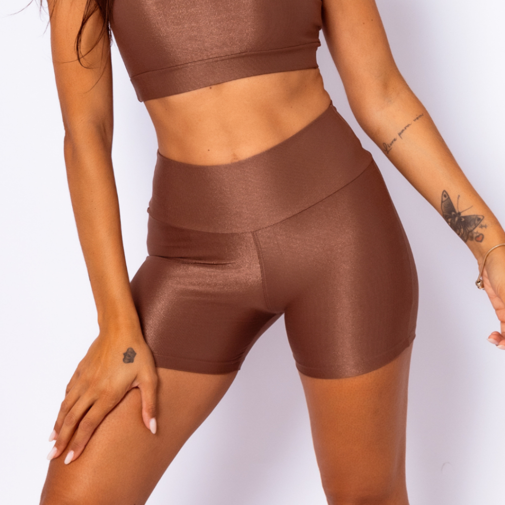 Bermuda Shine Cintura Alta Micro Canelado Academia em Oferta na Shopee